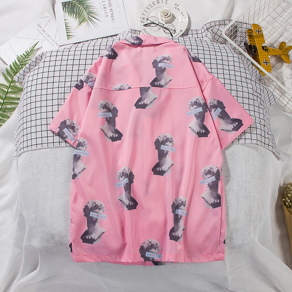 Мужская одежда 2019 принтом по всему размеру отложной воротник рубашки с коротким