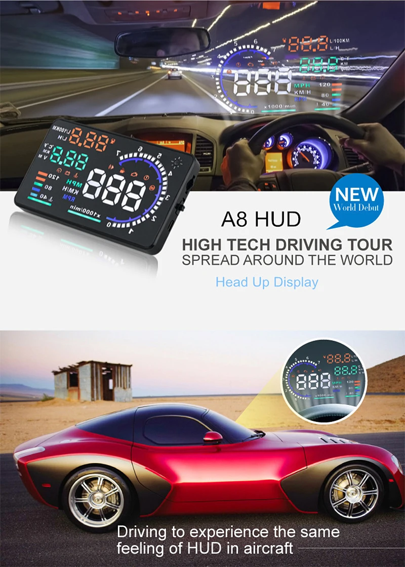Горячая Распродажа A8 5," HUD Автомобильный светодиодный проектор на лобовое стекло OBD2 сканер Предупреждение расход топлива диагностические данные