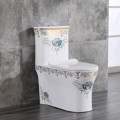 Blue crown flower Цветной Унитаз Керамический насос бытовой дезодорант Ванная Комната Маленькая квартира сифон большого диаметра в европейском стиле для туалета - Цвет: Blue crown flower