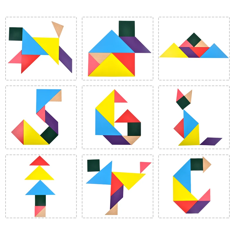 Деревянная головоломка Tangram из 7 частей красочная квадратная для детей | Игрушки и