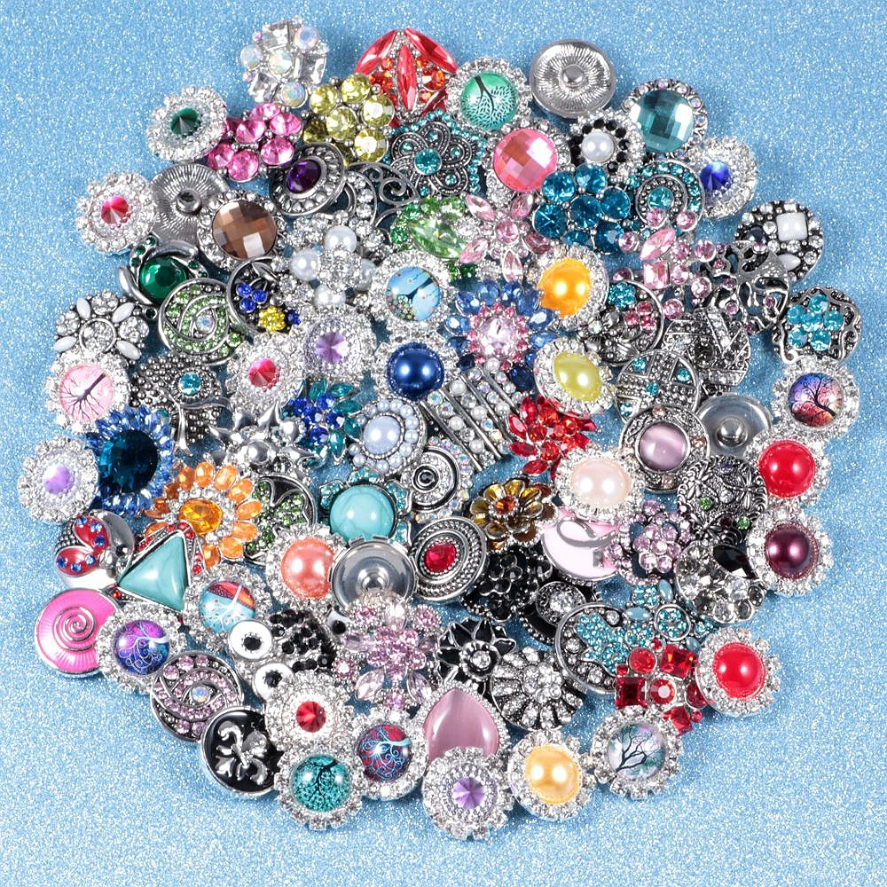 

Wholesale 50pcs/lot Mixed metal 18mm snap button jewelry DIY Metal Rhinestone button snaps fit snap button bracelet Jewelry