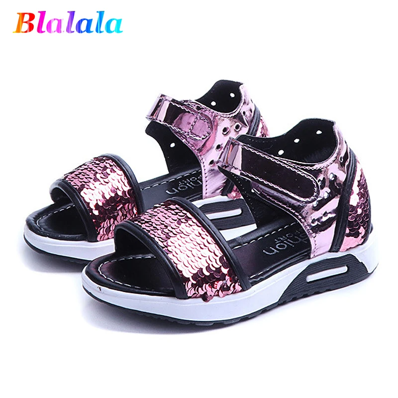 Летние зеленые фиолетовые блестки мягкая подошва Детские Девочки Модные