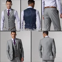 new custom made side slit two buttons slim fit light grey groom tuxedosgroomsmen men weddingdinner suits jacketpantsvest