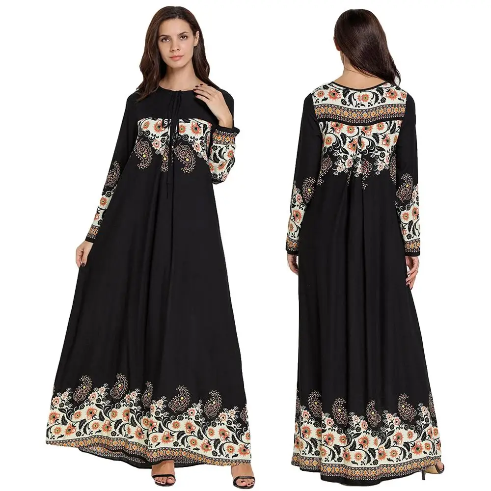 Женское длинное платье с принтом мусульманская абайя Дубай кафтан исламский