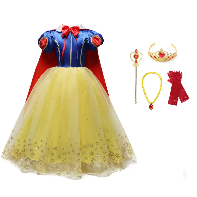 dress and set2 Платье принцессы Белоснежки для девочек; костюм для девочек; Детские костюмы с пышными рукавами и длинным плащом; нарядное детское платье для дня рождения - Цвет: dress and set2