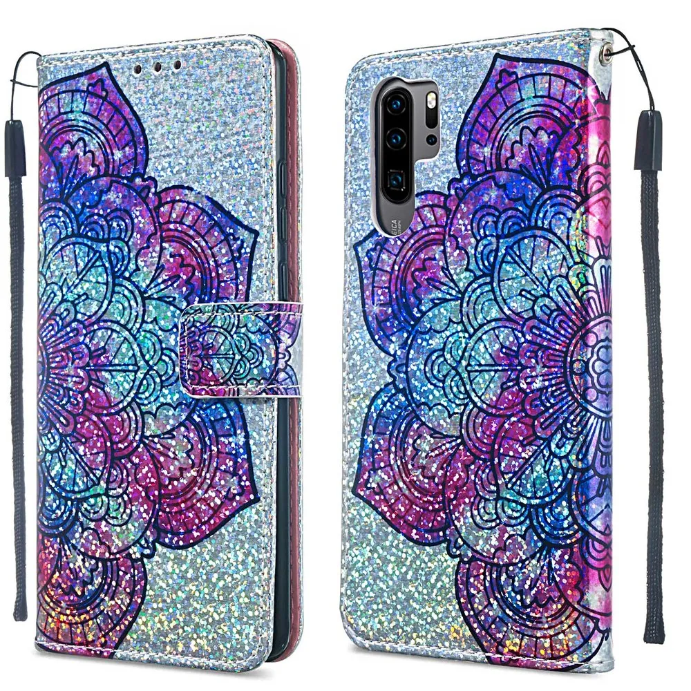 Блестящий чехол-книжка с единорогом для Huawei Mate 20 Lite P30 Pro Y7 2019 Ретро Стильный