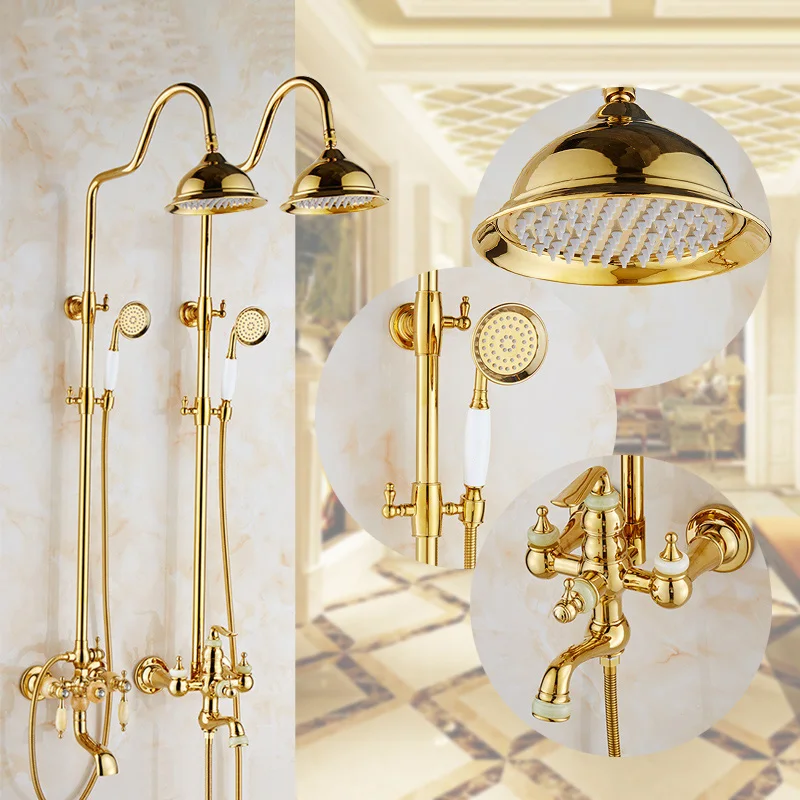 2 вида позолоченный нефритовый дождевой смеситель для ванной комнаты воды