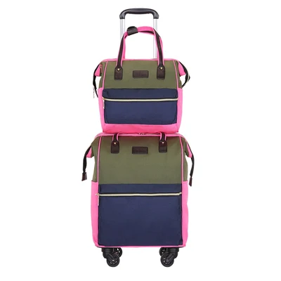 Set of green pink Портативная сумка на колесиках, чехол на колесиках и сумка на плечо, универсальный чехол из ткани Оксфорд, Чехол для багажа - Цвет: Set of green pink