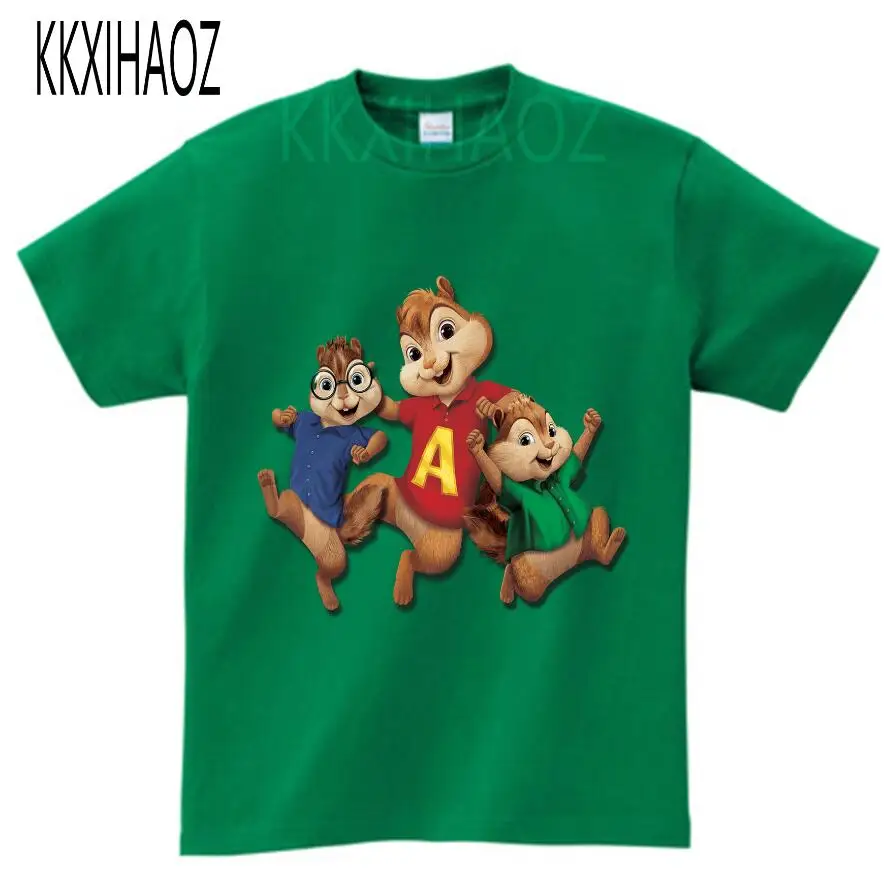 green childreT-shirt Куртки «Элвин и Бурундук», красная хлопковая футболка, коллекция года, Детская летняя одежда с короткими рукавами, одежда для мальчиков и девочек NN - Цвет: green childreT-shirt