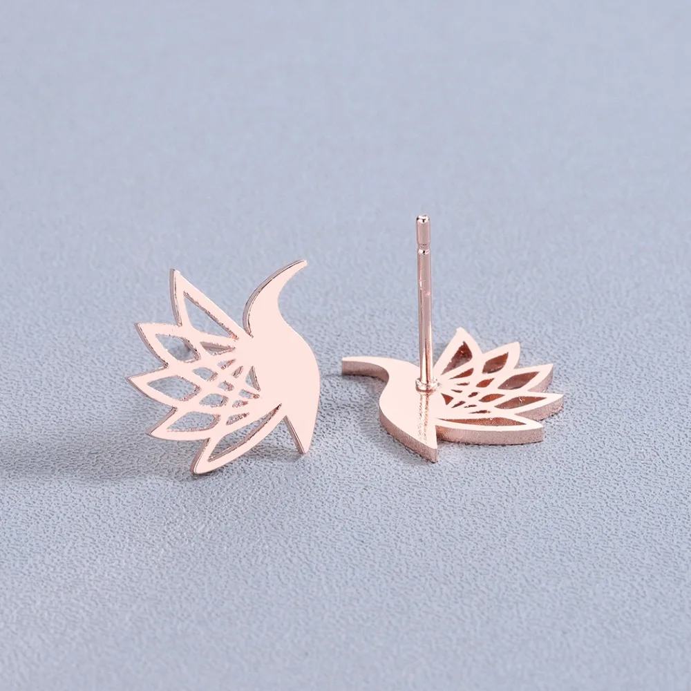 QIMING Stainless Steel Phoenix Stud Earrings For Women Golden Bird Flying Hummingbird Animal Cute Retro Ethnic Jewelry Earring | Украшения