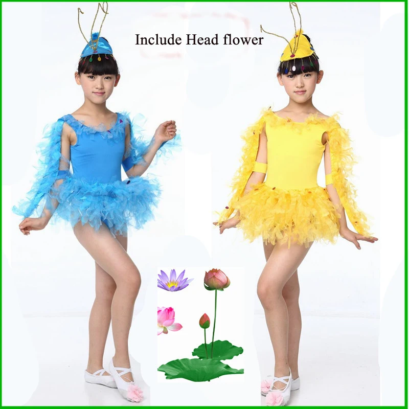 

Hot Sell Children Performance Dress With Headdress Flower Kids Animal Clothes Child Dancing Costume With Feather 16