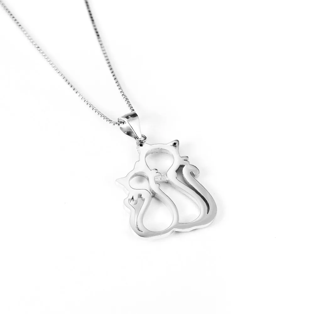 Хрустальные ожерелья с двойной кошкой из стерлингового серебра 925 пробы