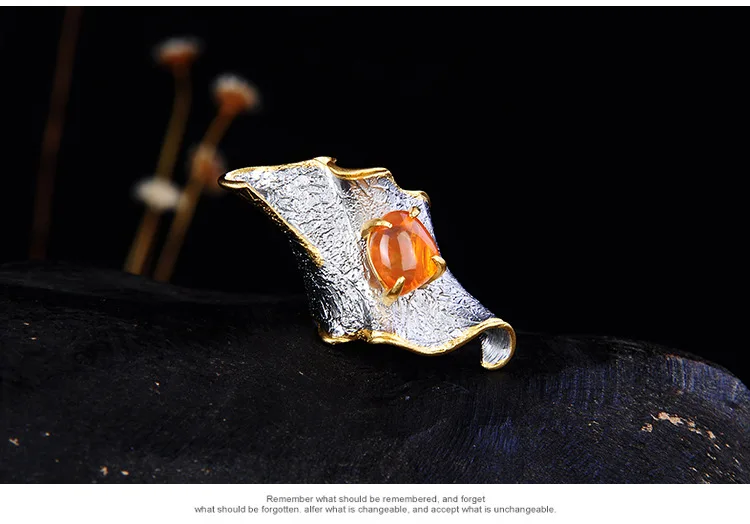 Retro Thai Silver Fashion Fire Opel Craft S925 Sterling Silver Inlaid Gemstone Creative Vintage Flower Open Ended Ring Female