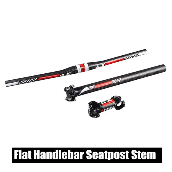 Flat Handlebar Sets XRIDE XR углеродное волокно MTB велосипедные комплекты для руля горный велосипед плоский или подъемный Руль+ стержень+ подседельный штырь - Цвет: Flat Handlebar Sets
