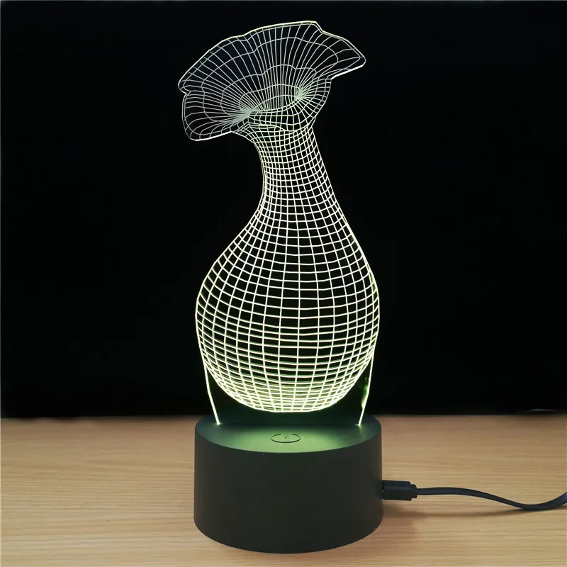 Креативный 3D яркий ваза ночник светодиодный светильник 7 цветов Изменение USB