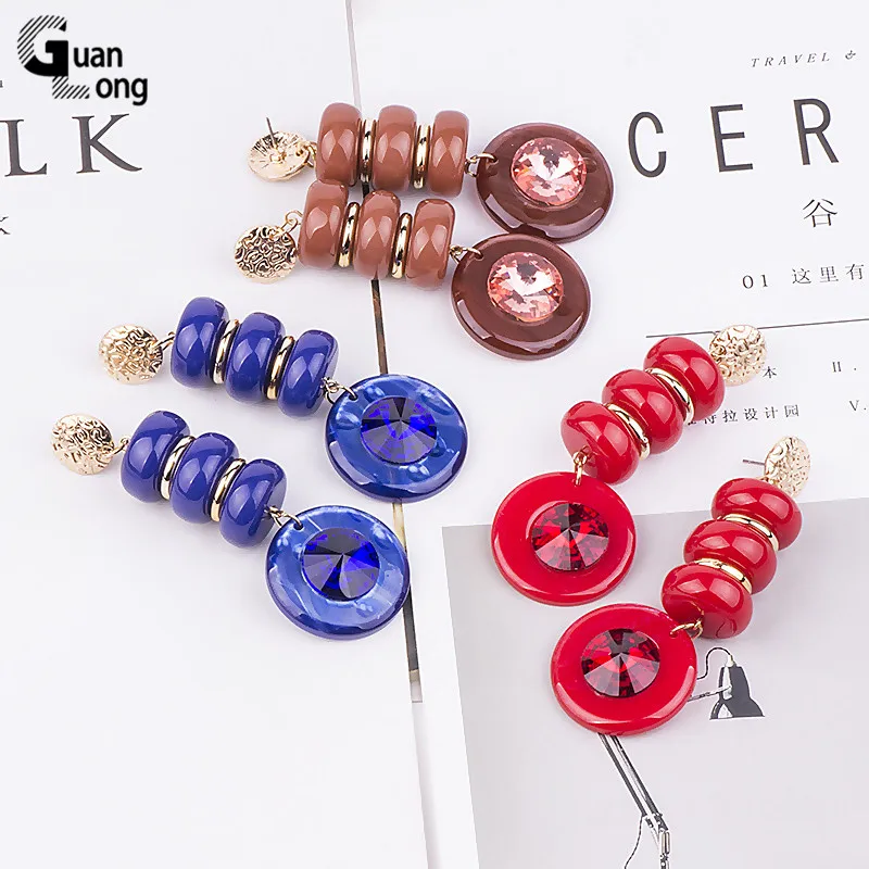 

GuanLong Classic Fashion Resin Statement Earrings For Women Long Round Geometric Gold Metal Acrylic Drop Earring Elegant Jewelry
