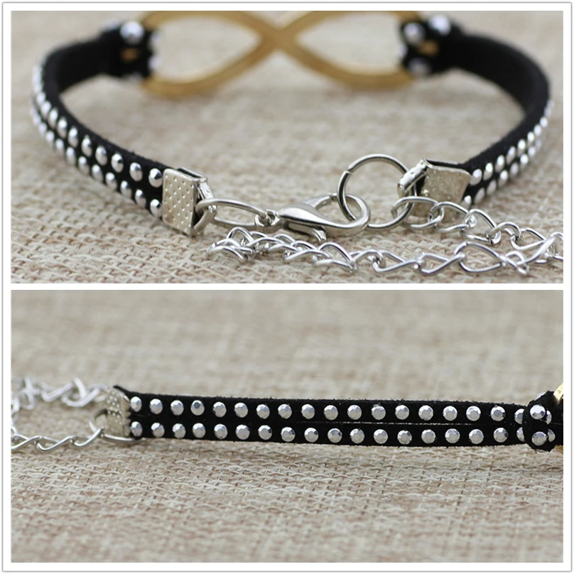 Новые модные розовые кожаные браслеты с двойными кристаллами бесконечные