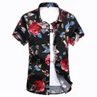 Мужская рубашка из 100% хлопка, летняя модная мужская Повседневная рубашка с цветочным рисунком, тонкая рубашка с коротким рукавом, Мужская одежда, тренд M-7XL