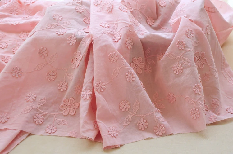 Кружевные ткани с 3D цветочной вышивкой 5 ярдов/партия белые/розовые 100% хлопок