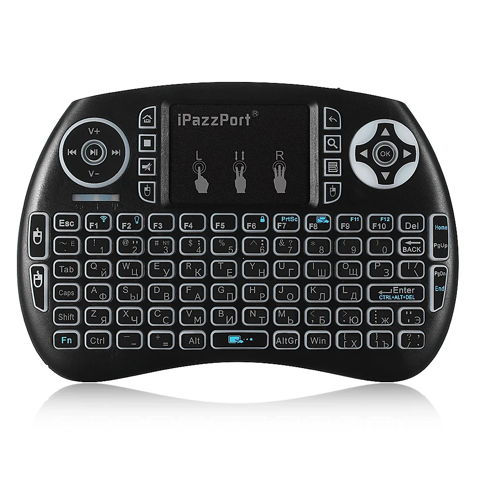 IPazzPort Мини 2 4 ГГц Беспроводной QWERTY клавиатура Air Мышь Touchpad Подсветка для Smart ТВ