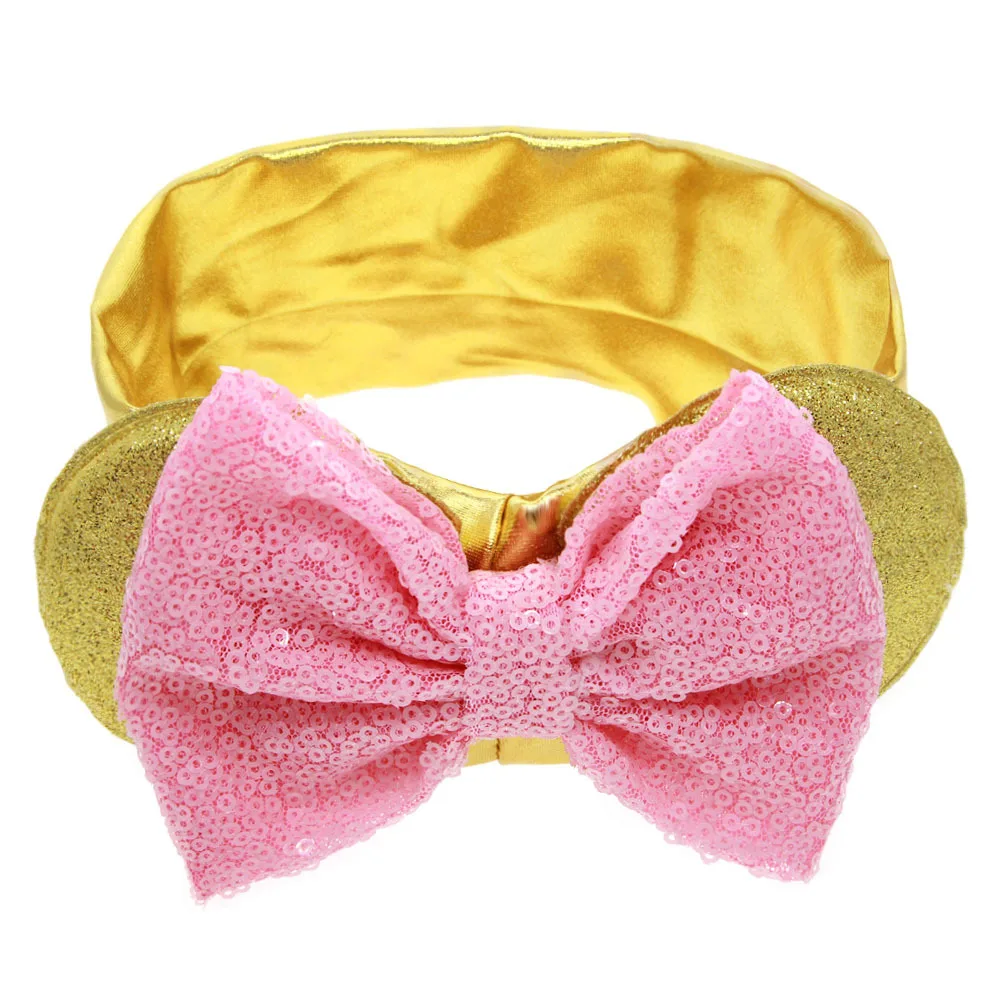 New Baby Nylon Headbands Minnie Mouse Ears Headband Hairbands Sequin Bowknot Headwear for Newborn Elastic Hair Accessories | Детская