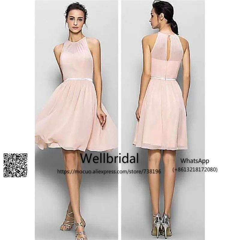 Дешевые 2017 Румянец Розовые Платья Невесты Короткие Шифон Свадебное Платье