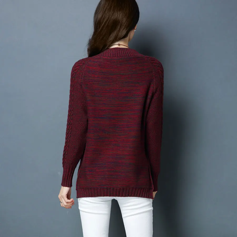 2019 Autumn Winter Sweaters Women's Long Sleeve Solid Color Crew Neck Split Knitting Pullover Thick Warm Wool Sweater Women | Женская