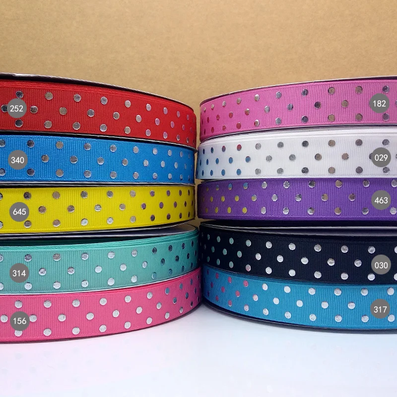 Репсовая лента из серебристой фольги с принтом в горошек 50 ярдов 7/8 дюйма 22 мм|printed