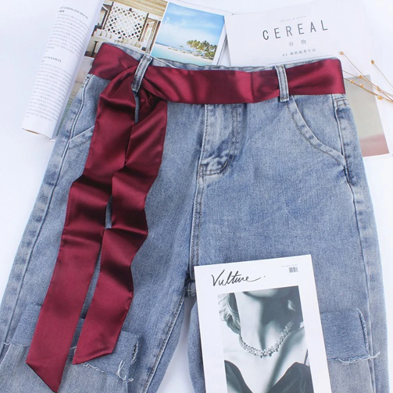 Ремень тканевый женский с широкой талией модный однотонный шелковый шарф-лента