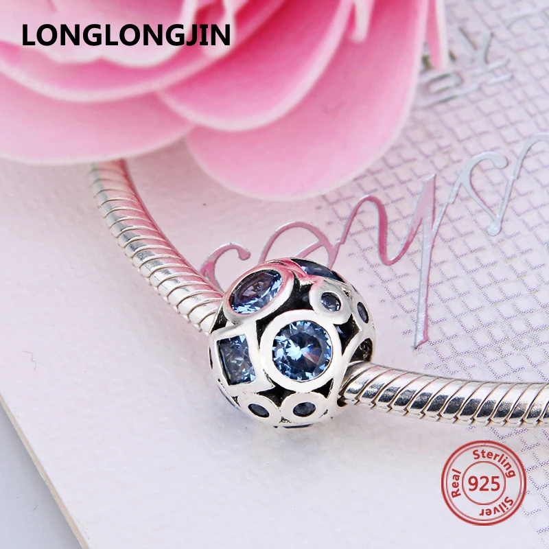 Роскошные серебряные Талисманы 925 синий cz Essence Collection Бусины Fit Пандора браслет