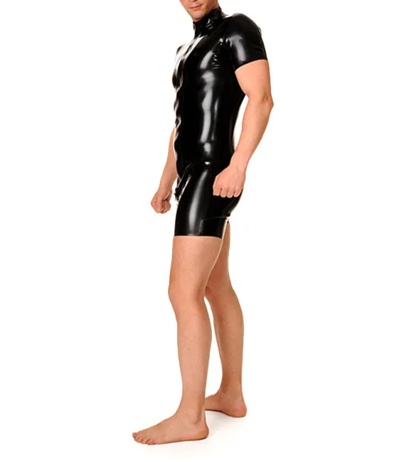 Облегающий латексный трико мужской резиновый комбинезон с молнией спереди