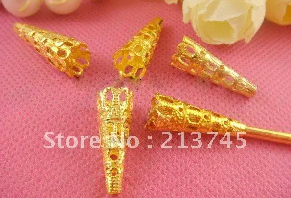 

23mm Long Petunias Mental Beads Cap Gold Color 500pcs/lot