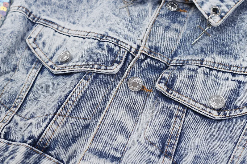 Женская Джинсовая длинная куртка укороченные топы шикарная Дизайнерская в стиле