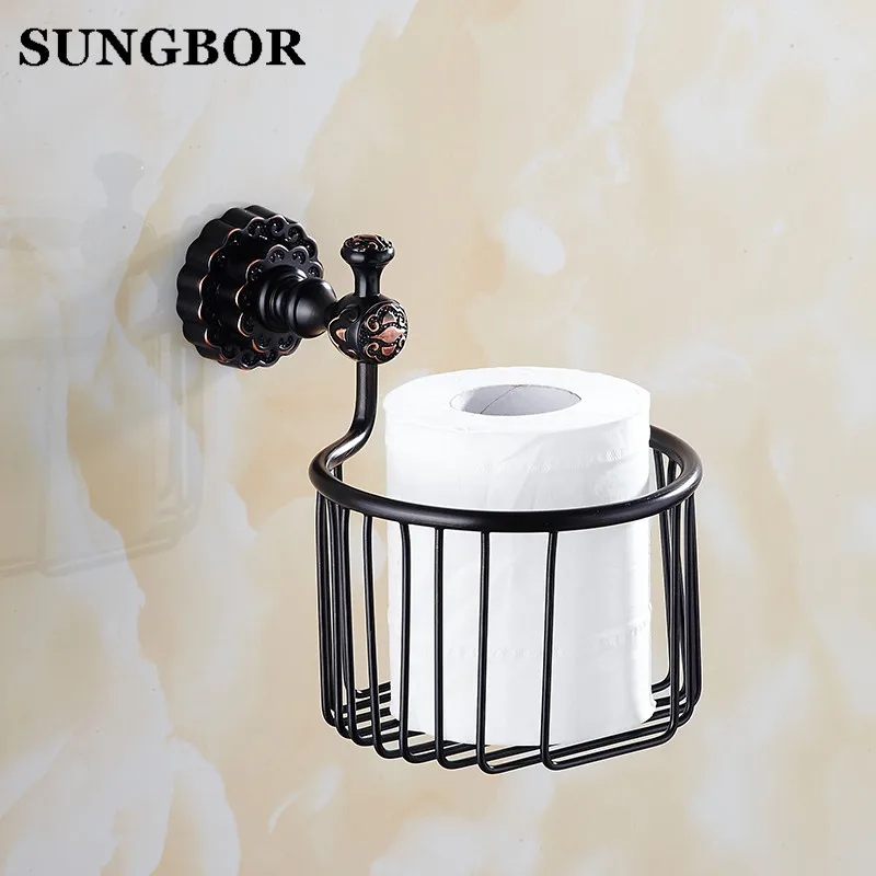 Двойные цветы серии резьба латунь Черный Круглый Ванная Комната Корзина