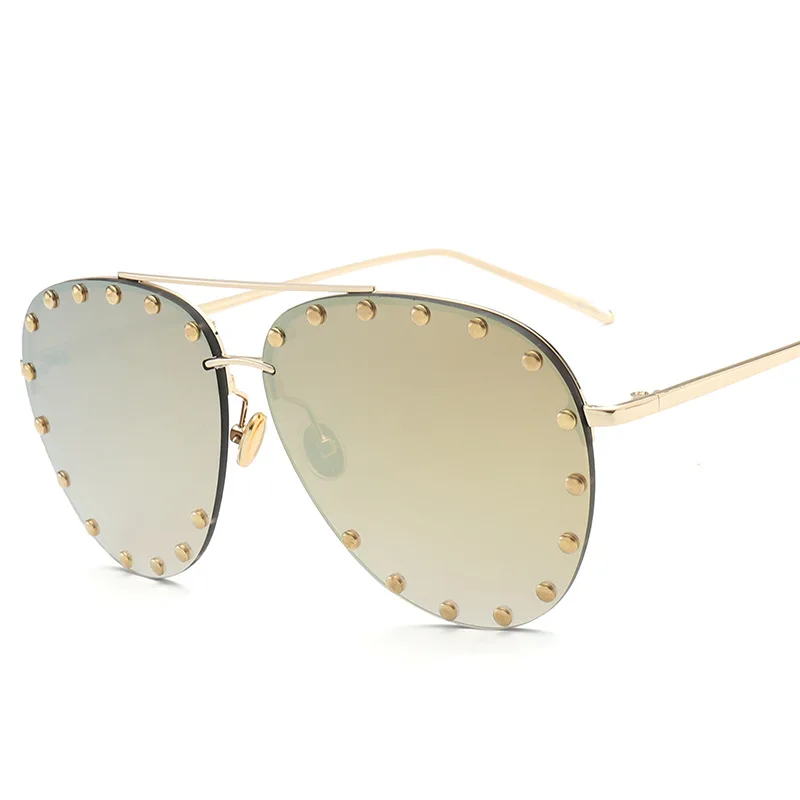 Винтаж пилотные очки Для женщин классический ретро заклепки двойной луч солнца