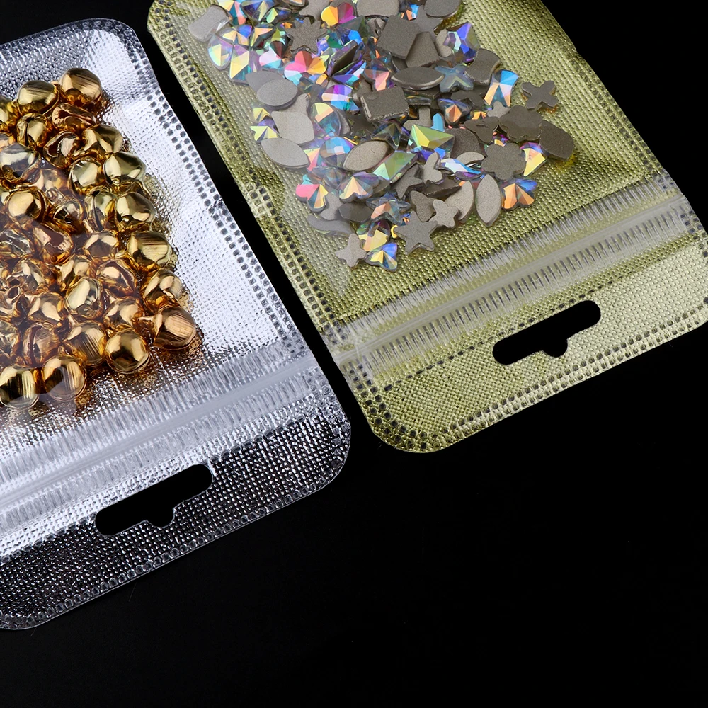 50 шт. одна сторона прозрачный пластиковый Ziplock мешок золотой инкрустация полиэтиленовый пакет упаковка полиэтиленовый пакет Ziplock мешок для хранения висячие отверстия