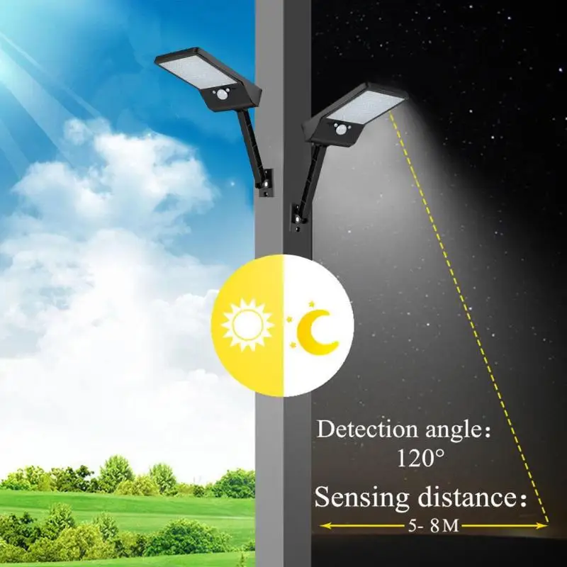 

56LED Solar Motion Sensor Street Light Remote Control Three Shield Adjustable Outdoor Garden Wall Lamp Black/White 20x11cm