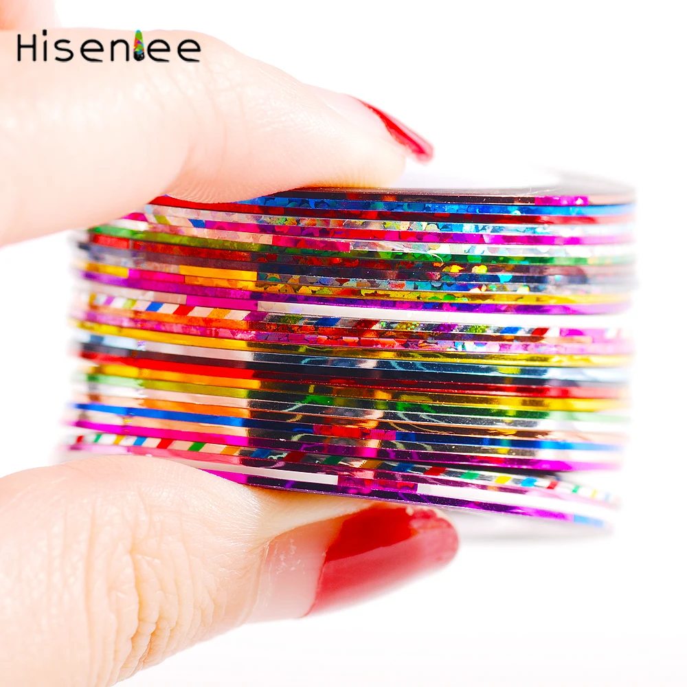 Hisenlee, 1 мм, 31 цвет/рулон, лента для чередования ногтей, наклейка, сделай сам, 3D, различные украшения для дизайна ногтей, линия для ногтей, фольга, сделай сам, стикер для красоты ногтей