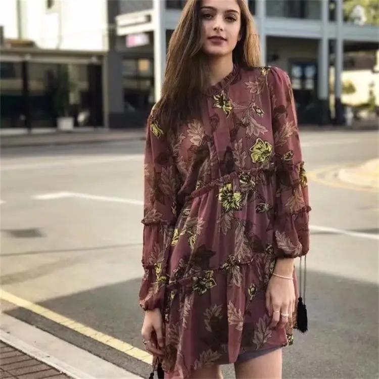 BOHO люди весна лето короткое платье макси хиппи одежда для пляжного отдыха цветочный принт платья с кисточками О-образным вырезом женское богемное платье