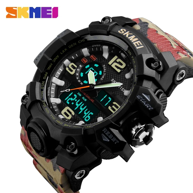 camouflage SKMEI, новинка, S Shock, мужские спортивные часы, большой циферблат, кварцевые, цифровые часы для мужчин, люксовый бренд, светодиодный, военные, водонепроницаемые, мужские наручные часы - Цвет: camouflage
