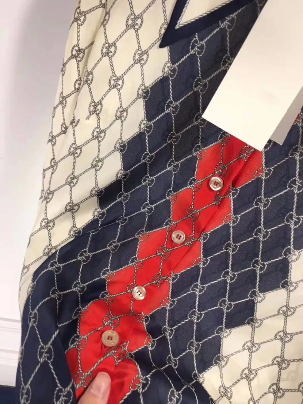 Ромб Клетчатая блуза с принтом Женская шелковый летний топ Повседневный blusa feminina высокое качество roupa feminina Элегантная сорочка