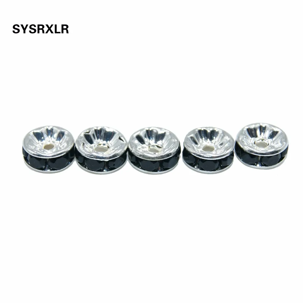 Оптовая продажа 100 шт 6/8 мм черные медные бусины со стразами для изготовления