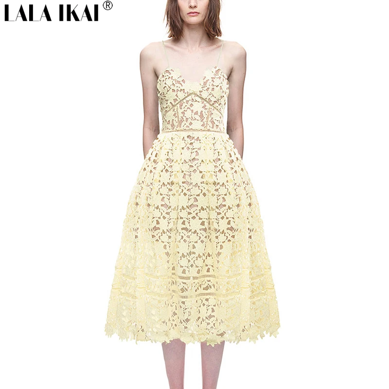 2016 новый бренд дизайнер azaelea dress в желтый женщины кружева boho сексуальная пляж midi