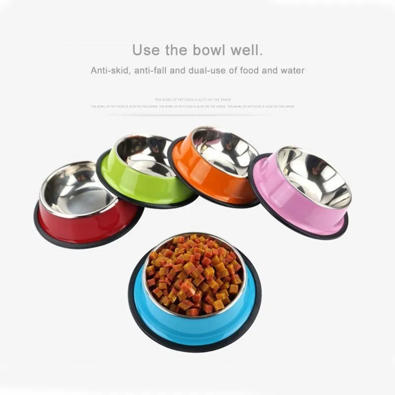 Stainless Steel Color Spray Paint Pet Dog Bowls Puppy Cats Food Drink Water Feeder Pets Supplies Non-slip Feeding Dishes | Дом и сад