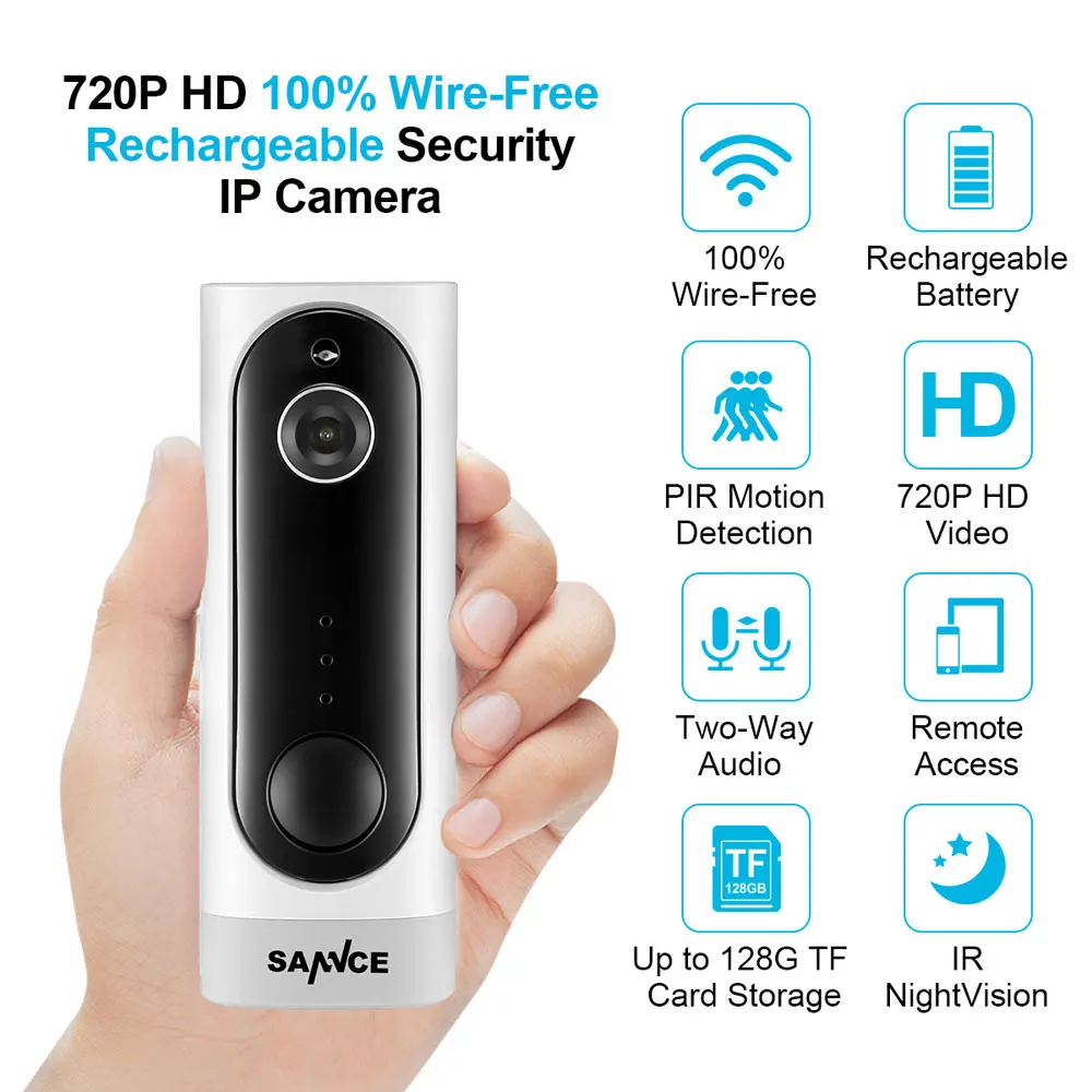 SANNCE Домашняя безопасность 720P HD мини IP камера WiFi Беспроводная камера ночного видения 3000mA перезаряжаемая батарея PIR камера
