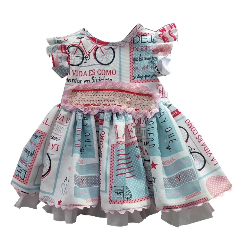

2019 Summer Spanish Flying Sleeve Girl Wedding High Quality Dresses Retro Fashion Dresses Children's Birthday Party Cute Dresses