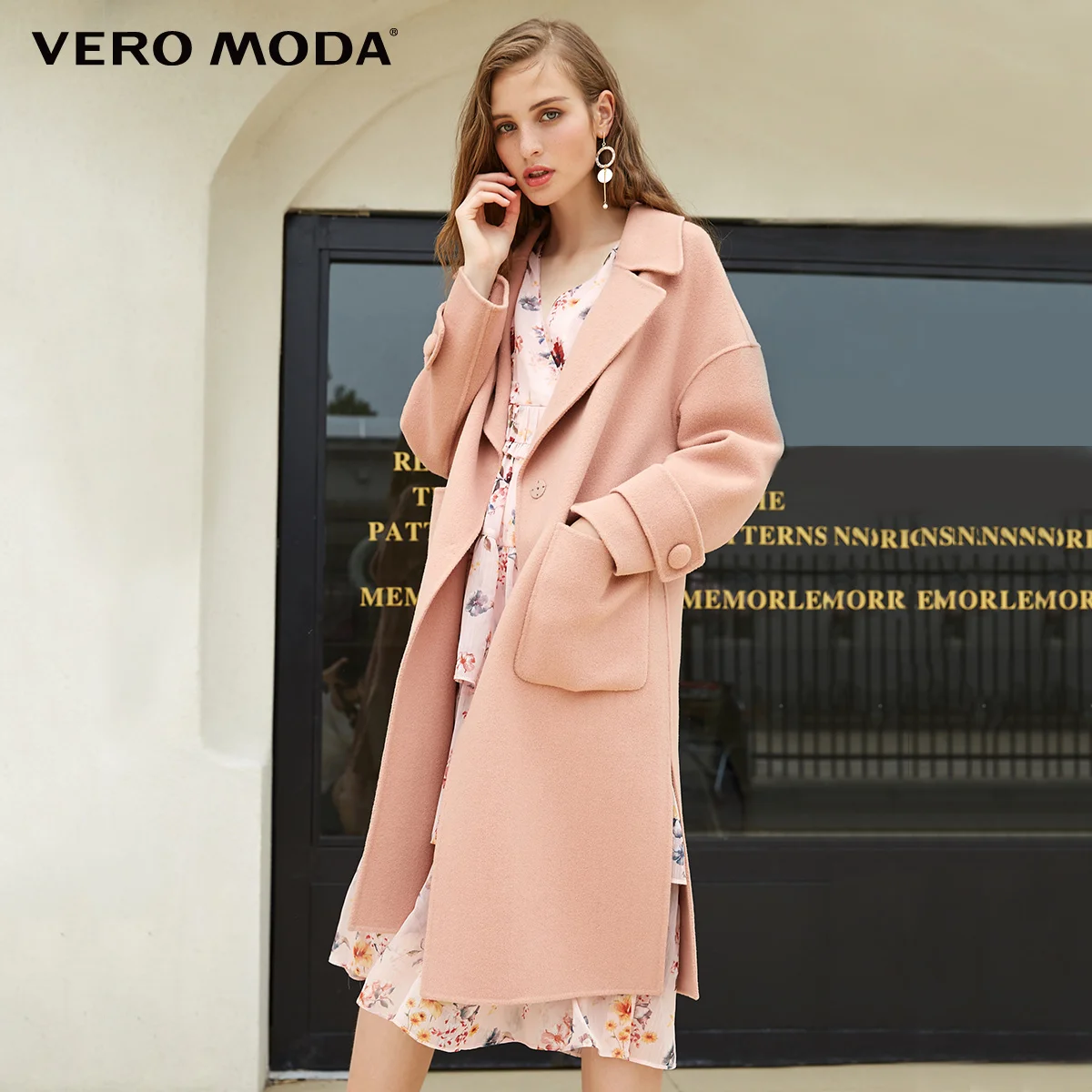 Vero Moda женское новое шерстяное Двустороннее пальто с открытыми плечами из чистой шерсти | 318327502 - Цвет: Pale mauve