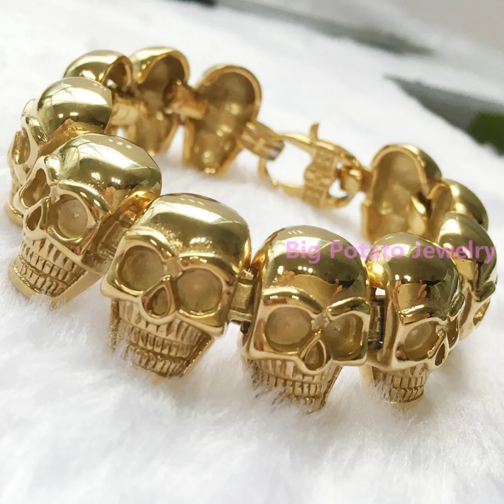 Изысканный workmanship18k золото 316L Нержавеющая сталь изысканный череп браслет