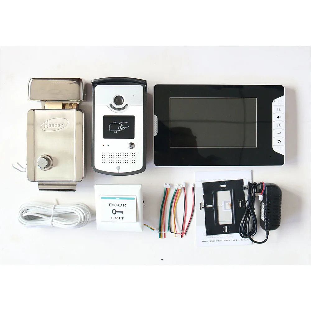 7 &quotцветной видеодомофон с 1 монитором RFID HD дверной звонок 1000TVL камера +
