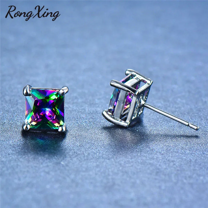 Женские серьги-гвоздики RongXing Mystic Fire квадратные серьги разных цветов с радужным